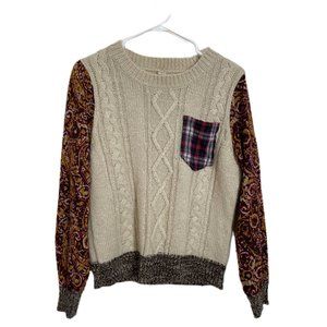 Gimmicks by BKE Mixed Media BOHO Knit Sweater Pullover Lace Size Small